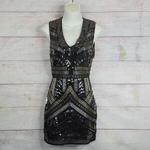 Elegant Black and Silver Sequin Dress Sz MED